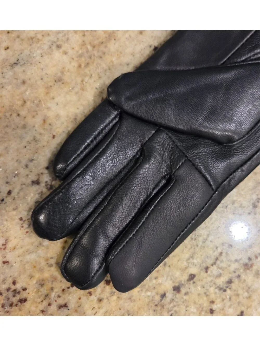 New! Women's Size S Black Leather Fleece Lined Gloves Ruffle Edge